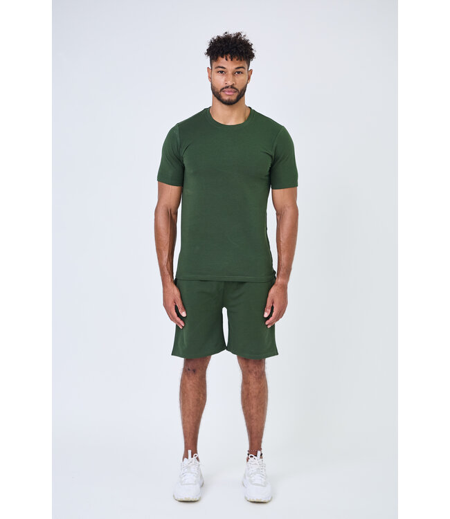 Donkergroene Heren Outfit met Korte Mouwen T-shirt en Shorts