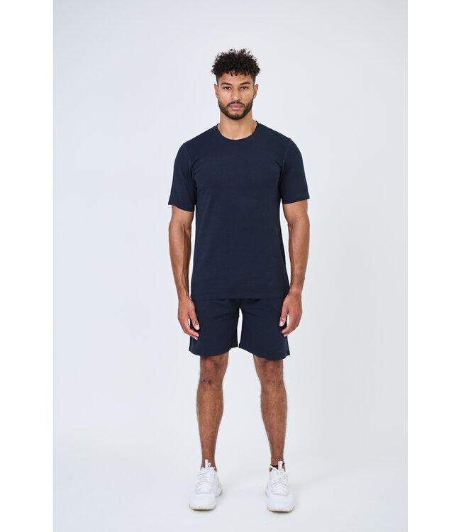 Donkerblauwe T-shirt en Shorts Set voor Heren in Effenkleurig Design
