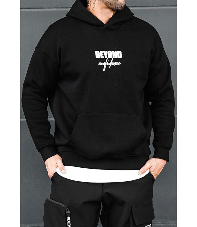 Zwarte Hoodie met Tekstopdruk ‘Beyond Confidence’ en Print met Gouden Details voor Heren