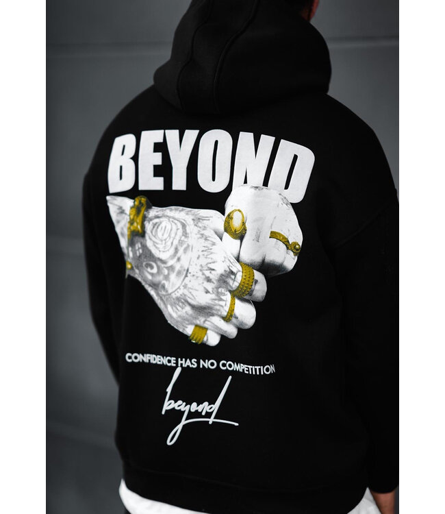 Zwarte Hoodie met Tekstopdruk ‘Beyond Confidence’ en Print met Gouden Details voor Heren
