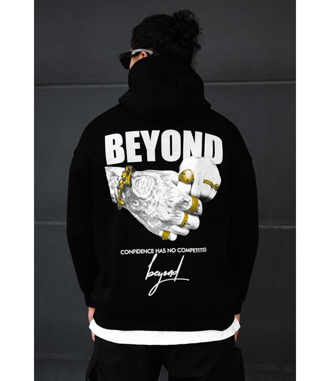 Zwarte Hoodie met Tekstopdruk ‘Beyond Confidence’ en Print met Gouden Details voor Heren