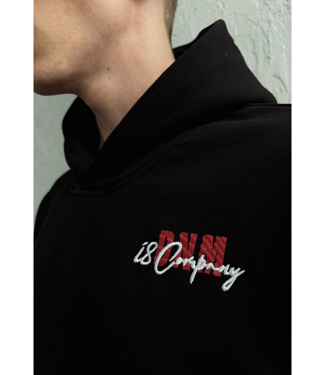 Zwarte Hoodie met Rood-Witte Tekstopdruk