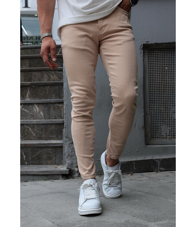 Slim Fit Beige Jeans met Stretchstof en Minimalistisch Design voor Heren
