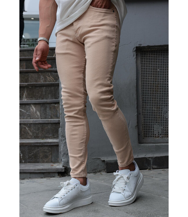 Slim Fit Beige Jeans met Stretchstof en Minimalistisch Design voor Heren