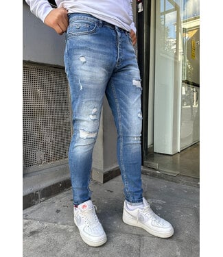 Lichtblauwe Slim Fit Jeans met Scheuren