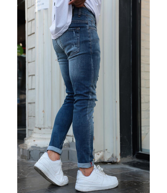 Lichtblauwe Slim Fit Jeans voor Heren met Stretch en Gescheurde Details