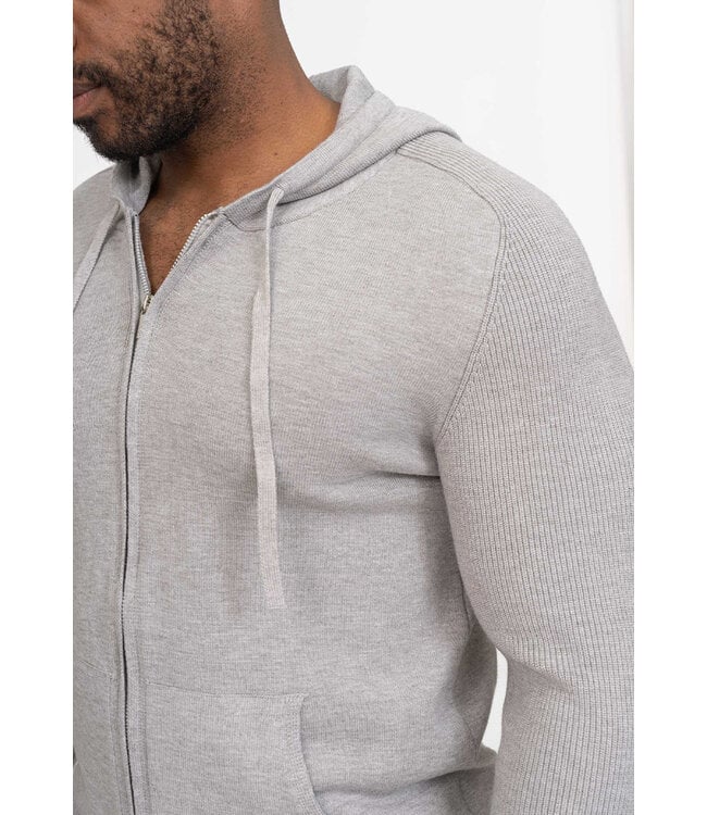 Lichtgrijze Two Piece Knit Set met Gebreide Hoodie en Rechte Knit Broek