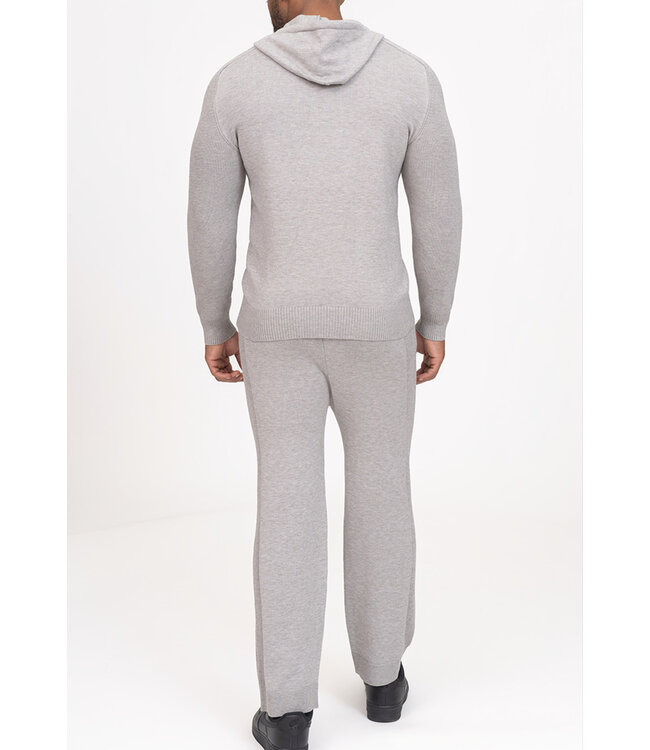 Lichtgrijze Two Piece Knit Set met Gebreide Hoodie en Rechte Knit Broek