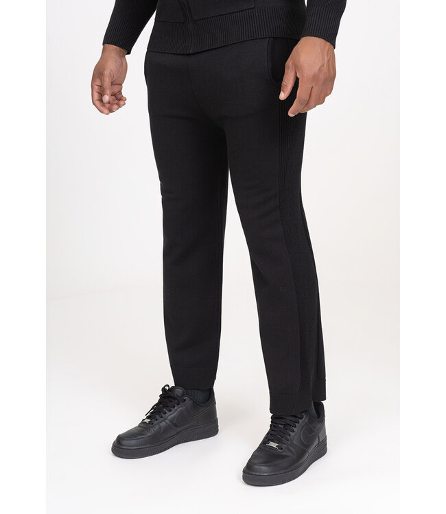 Zwarte Two Piece Knit Set met Gebreide Hoodie en Rechte Knit Broek