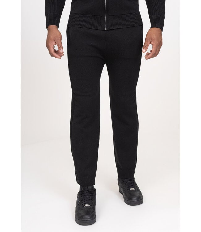 Zwarte Two Piece Knit Set met Gebreide Hoodie en Rechte Knit Broek