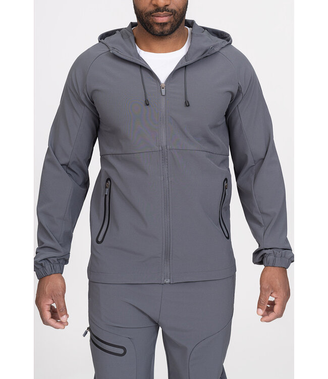 Grijze Heren Two-Piece Trainingsset met Capuchonjas en Elastische Broek