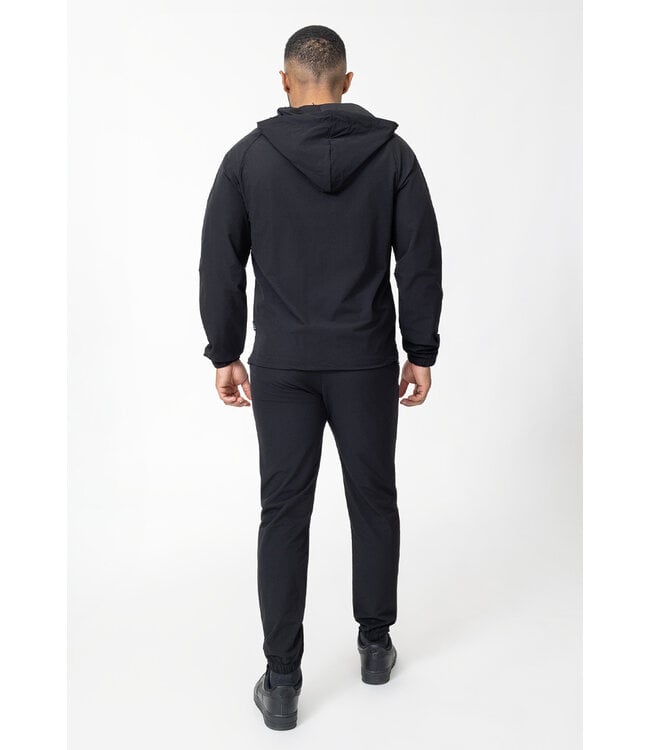 1. Lange titel  Zwarte Two Piece Set met Capuchon Jacket en Slim Fit Broek van Stretchstof