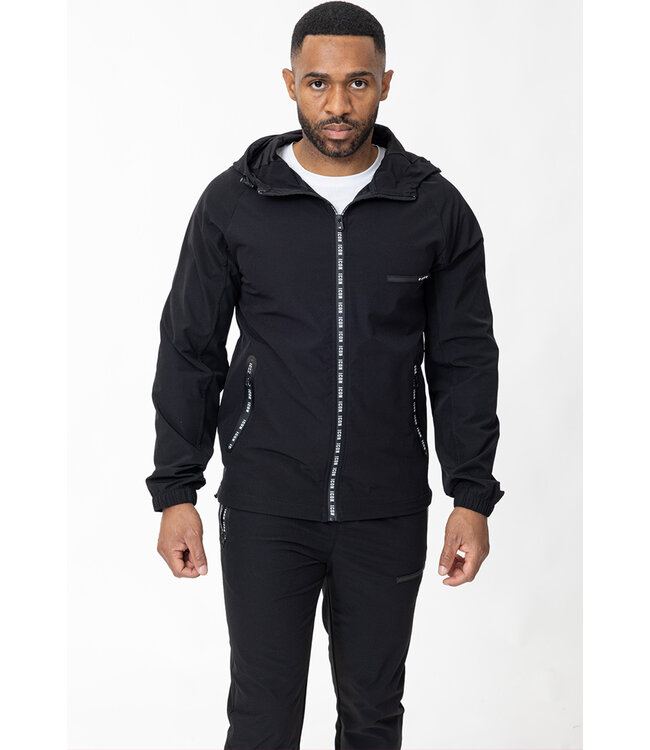 1. Lange titel  Zwarte Two Piece Set met Capuchon Jacket en Slim Fit Broek van Stretchstof