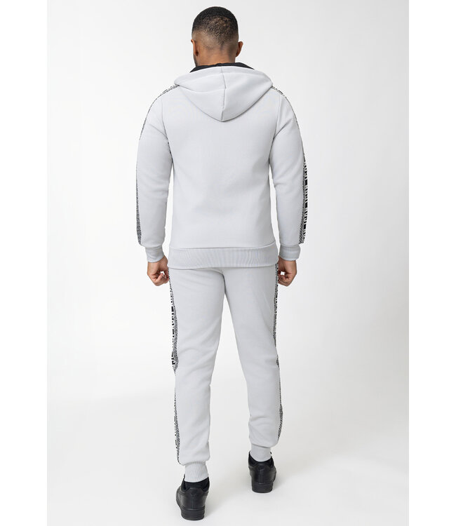 Lichtgrijze Two Piece Jogging Set met Capuchon Vest, ICON-Details en Taped Stripes