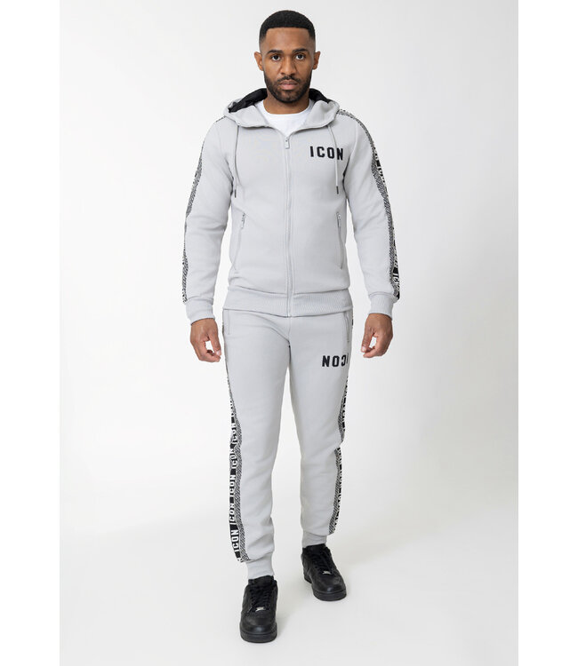 Lichtgrijze Two Piece Jogging Set met Capuchon Vest, ICON-Details en Taped Stripes