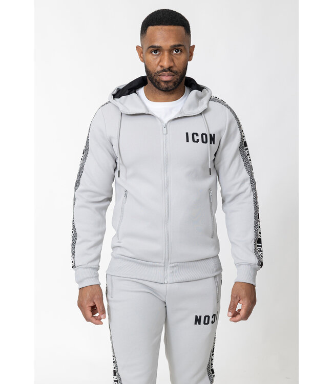Lichtgrijze Two Piece Jogging Set met Capuchon Vest, ICON-Details en Taped Stripes