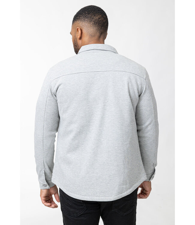 Lichtgrijze Gewatteerde Shacket met Drukknoopsluiting en Borstzak