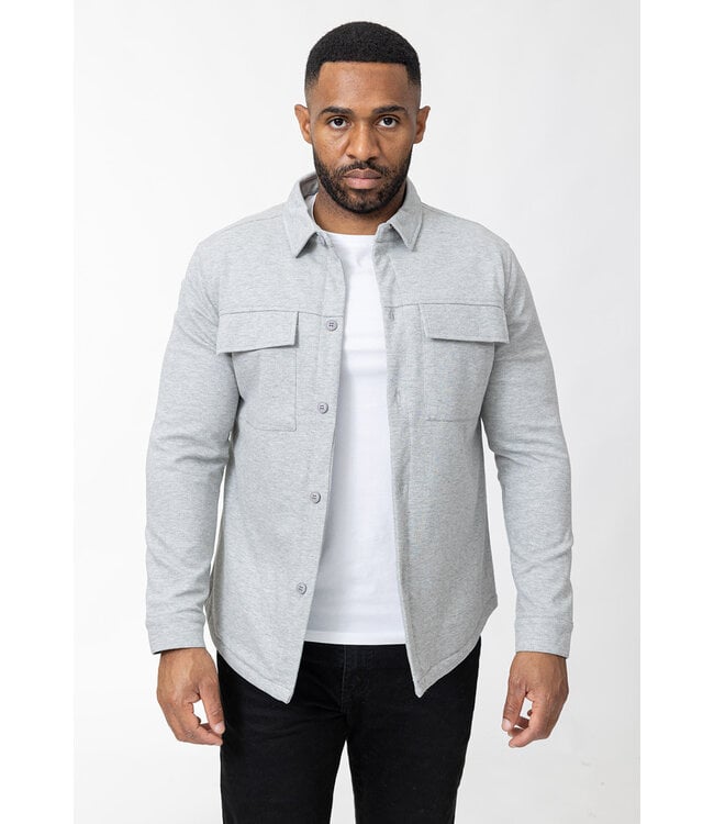 Lichtgrijze Gewatteerde Shacket met Drukknoopsluiting en Borstzak