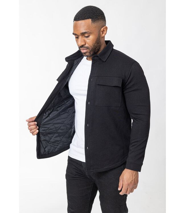 Zwarte Gewatteerde Jack met Drukknoopsluiting en Borstzak