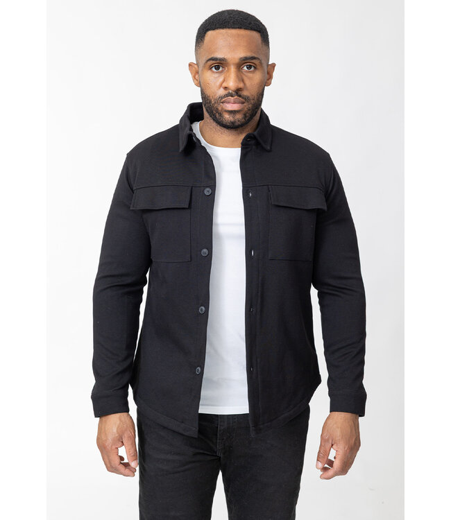 Zwarte Gewatteerde Jack met Drukknoopsluiting en Borstzak