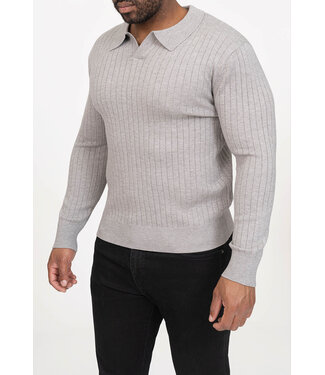 Lichtgrijze Geribde Polo Trui