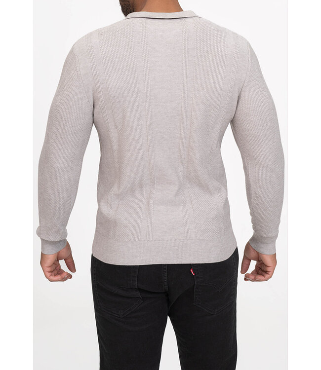 Grijze Gebreide Trui met Kraag en Halve Rits in Fijn Structuurpatroon