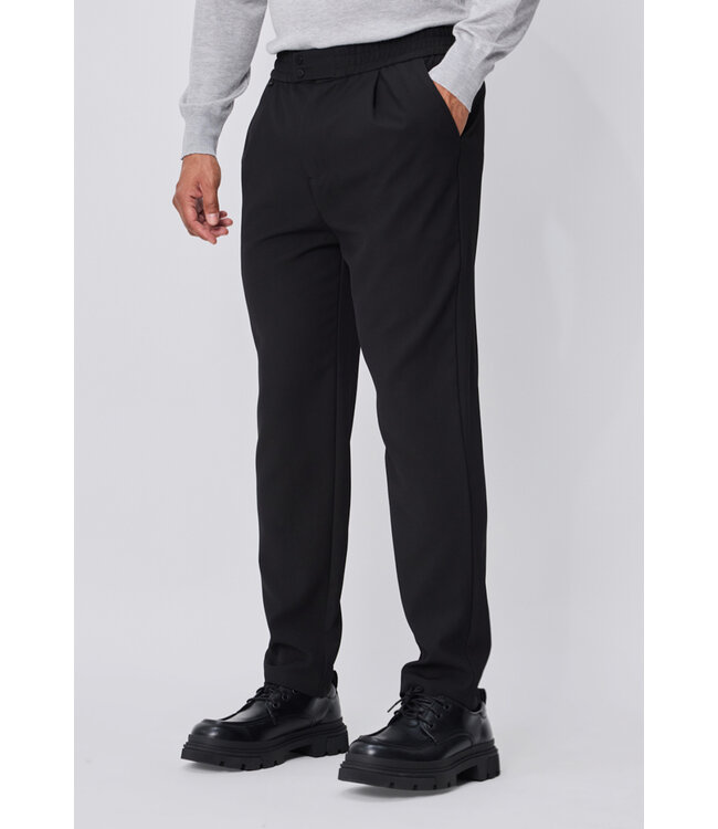Zwarte Heren Broek met Elastische Tailleband en Subtiele Plooi-Details