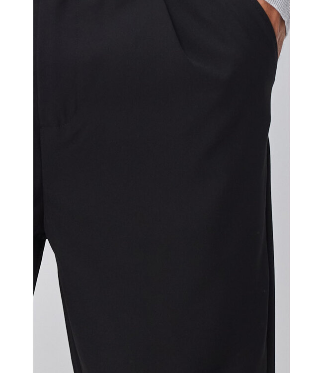 Zwarte Heren Broek met Elastische Tailleband en Subtiele Plooi-Details