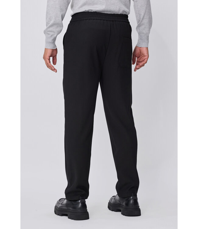 Zwarte Heren Broek met Elastische Tailleband en Subtiele Plooi-Details