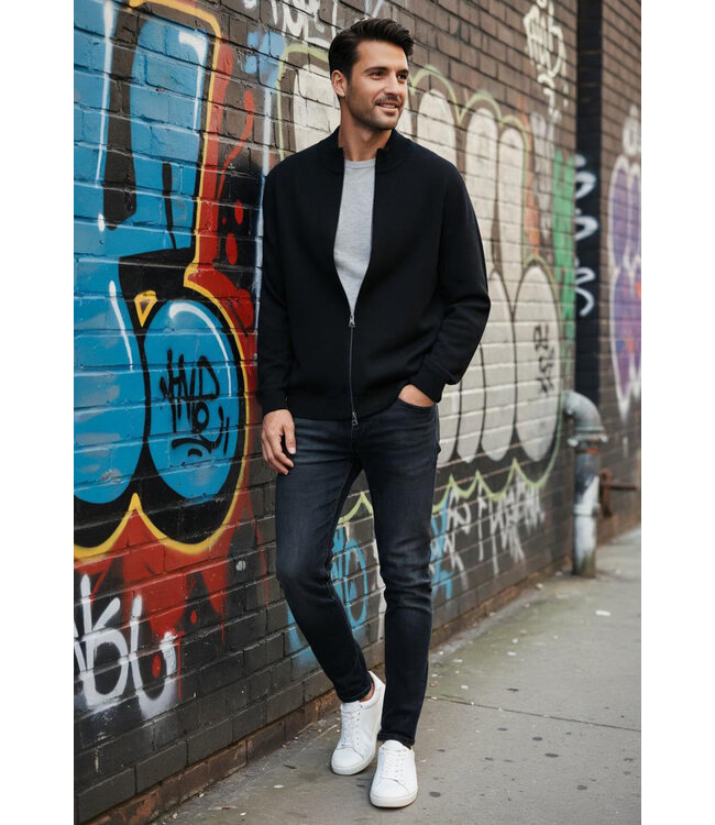 Zwart Vest met Ritssluiting en Minimalistisch Design