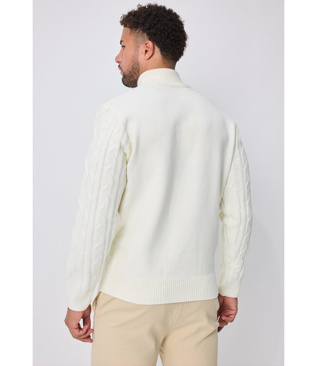 Witte Gebreide Herentrui met Half-Zip en Diamant Kabelpatroon
