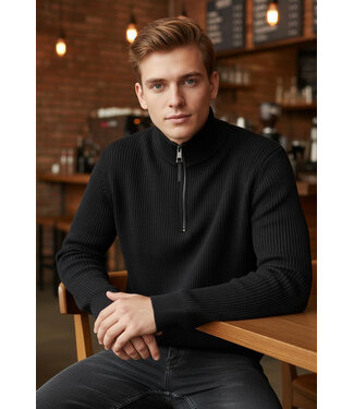 Zwarte Half-Zip Herentrui