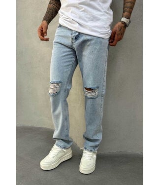 Lichtblauwe Straight Fit Ripped Jeans