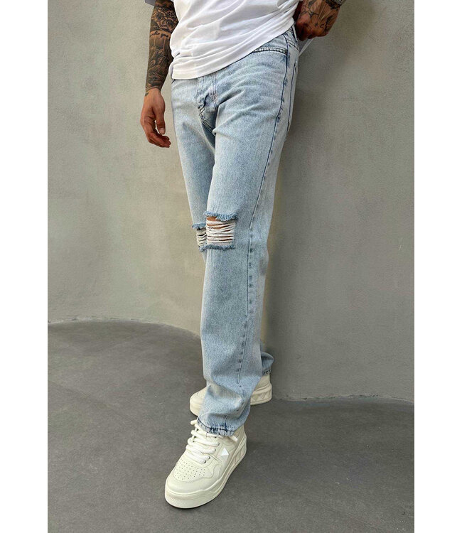 Lichtblauwe Straight Fit Ripped Jeans