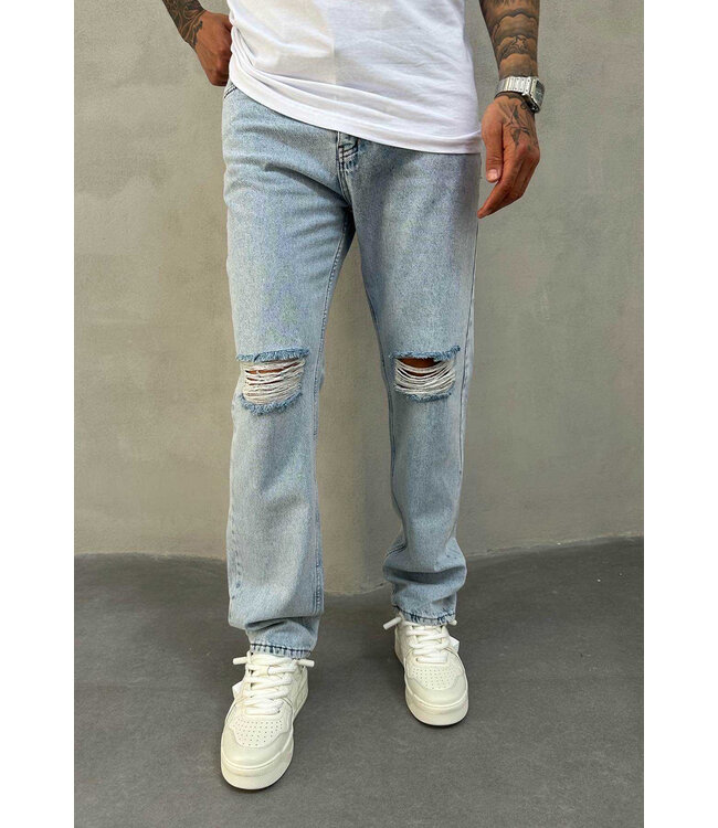 Lichtblauwe Straight Fit Ripped Jeans