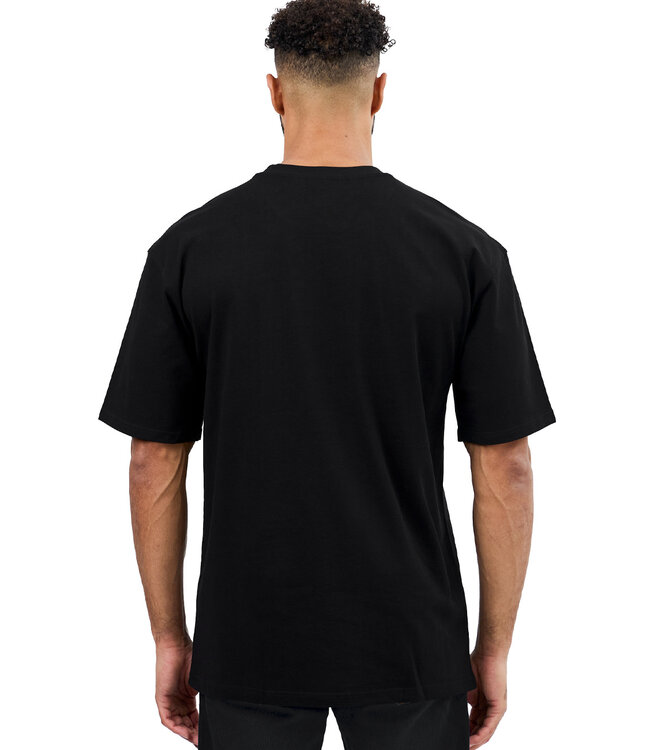 Zwart Oversized Katoenen T Shirt met Stretch