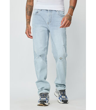 Lichtblauwe Straight Fit Jeans met Scheuren