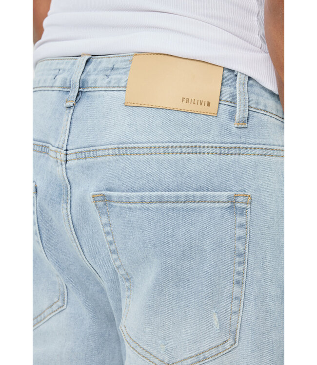 Lichtblauwe Straight Fit Jeans met Scheuren