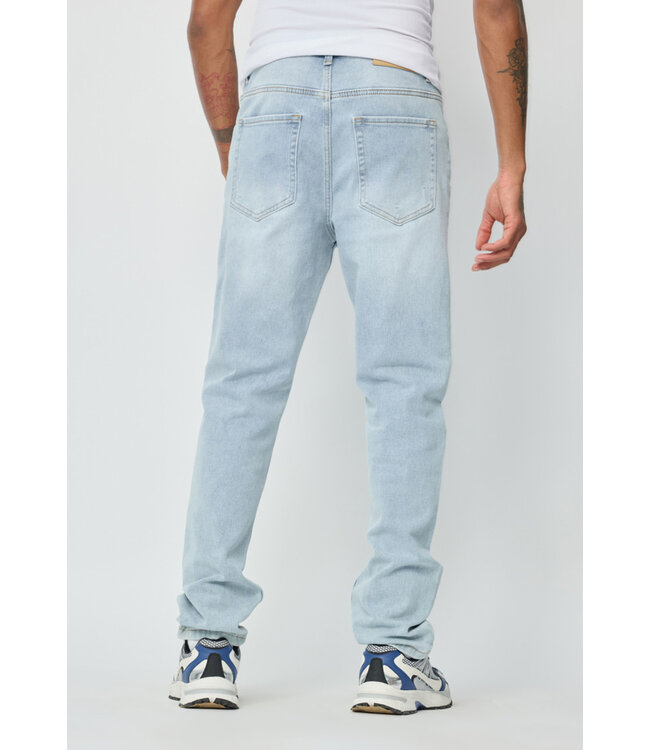 Lichtblauwe Straight Fit Jeans met Scheuren