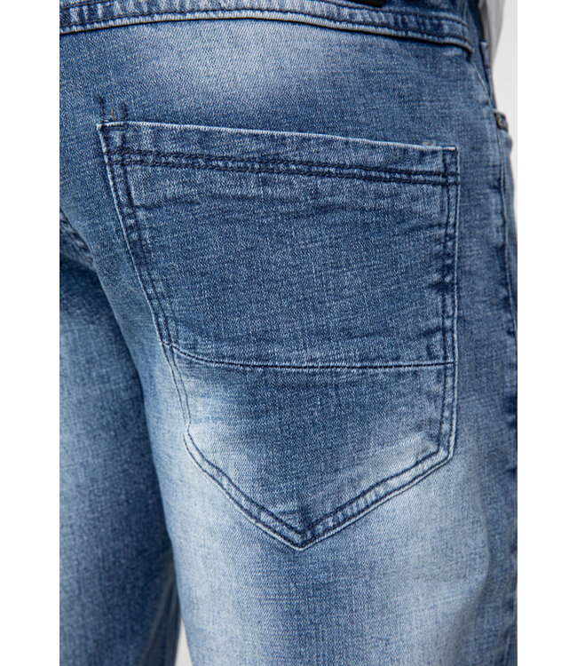 Blauwe Skinny Jeans met Lichte Wassing en Neon Detail