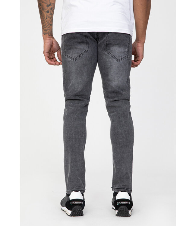 Grijze Skinny Jeans met Paint Splatter en Neon Oranje Detail