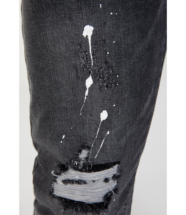 Grijze Skinny Jeans met Paint Splatter en Neon Oranje Detail