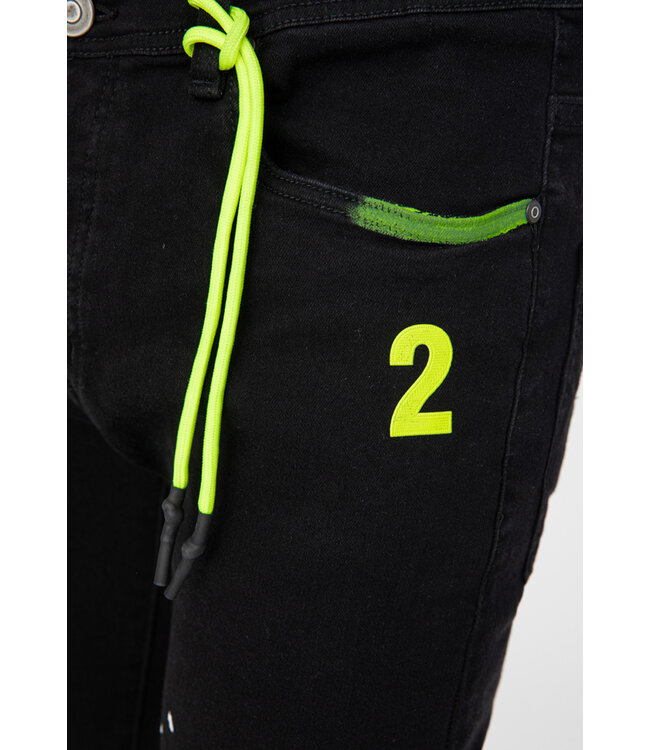 Zwarte Skinny Jeans met Paint Splatter en Neon Detail