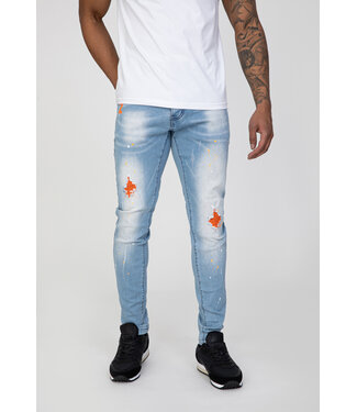 Blauwe Skinny Jeans met Verfspetters