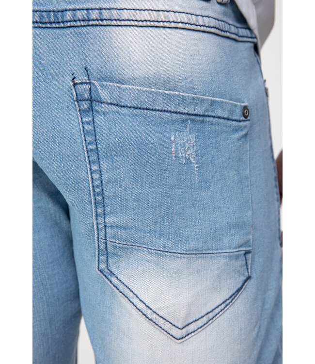 Blauwe Stretch Skinny Jeans met Paint Splatter en Oranje Detail