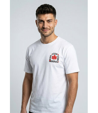 Wit Heren T-shirt met Rode Esdoornblad Print