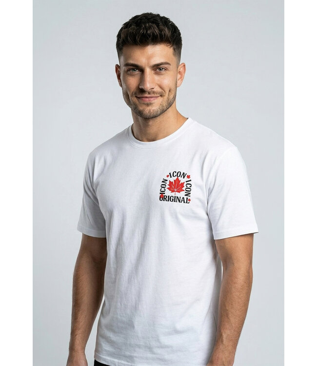 Wit Heren T-shirt met Rode Esdoornblad Print