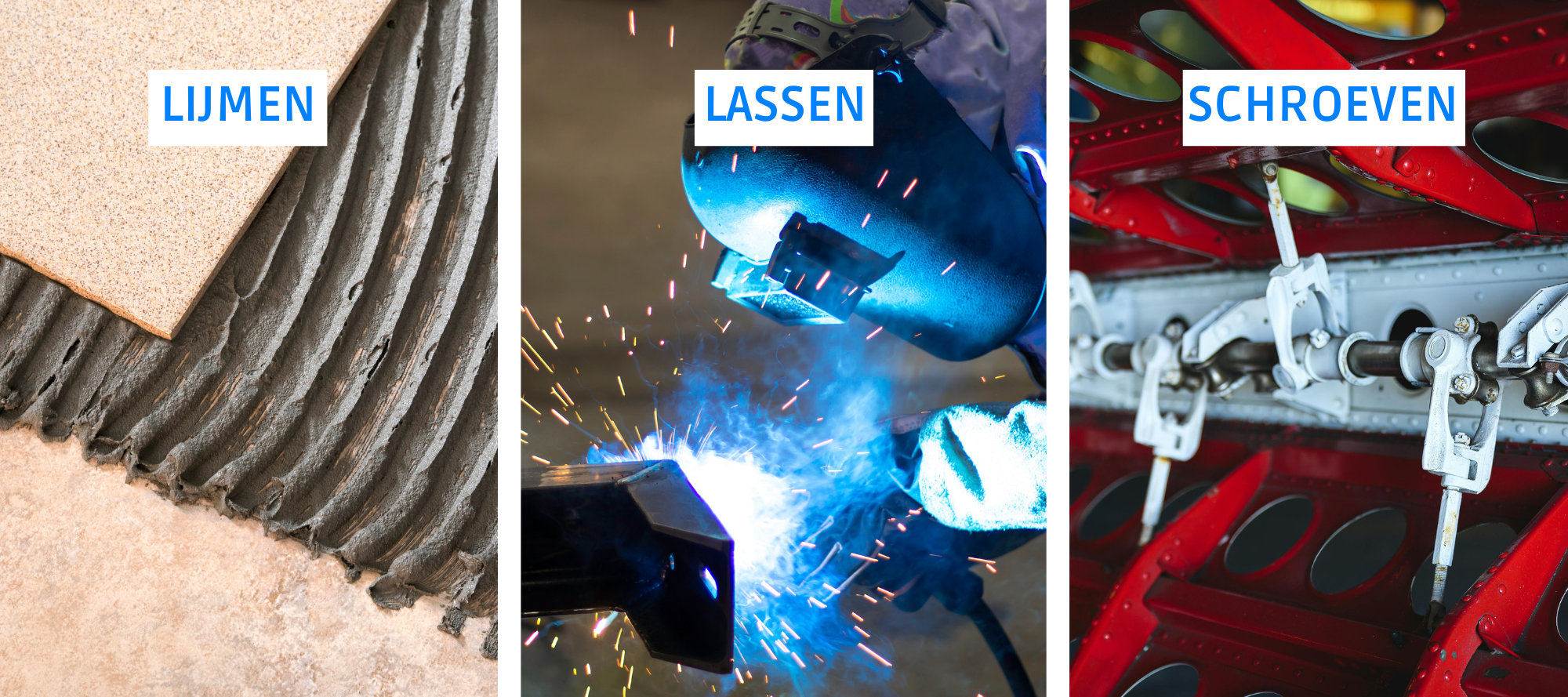 Vergelijking van sterkte bij gelijmde, gelaste en geschroefde metalen verbindingen