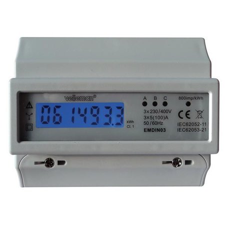 Velleman 3-fasige kwh-meter 100A voor din rail