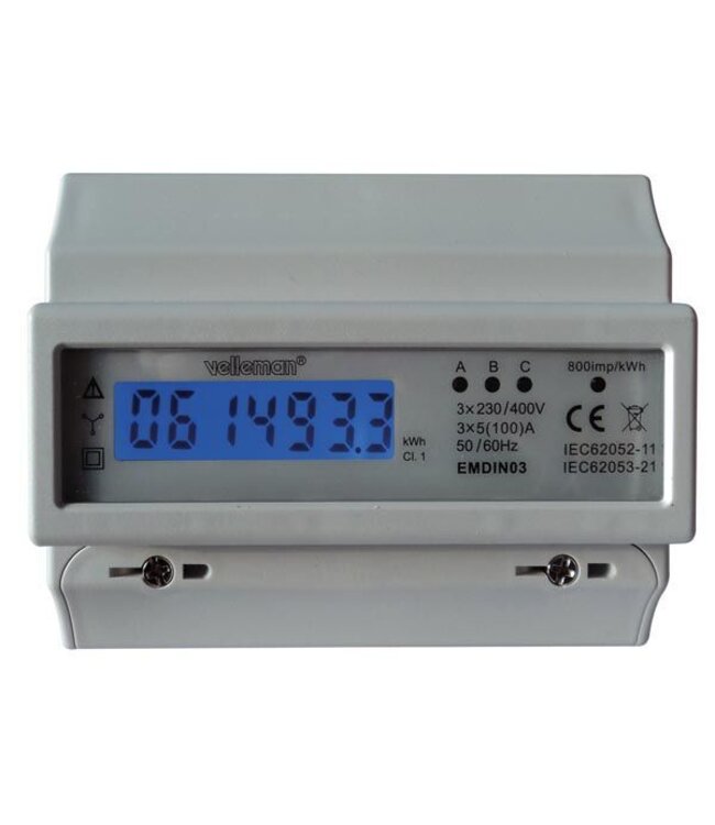 Velleman 3-fasige kwh-meter 100A voor din rail
